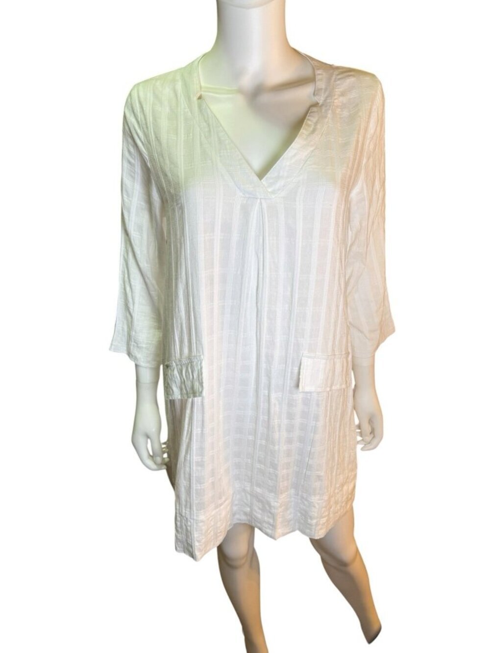 Pomander Place Carolina Swim Coverup Caftan V-Neck 3/4 Sleeves White Size M EUC